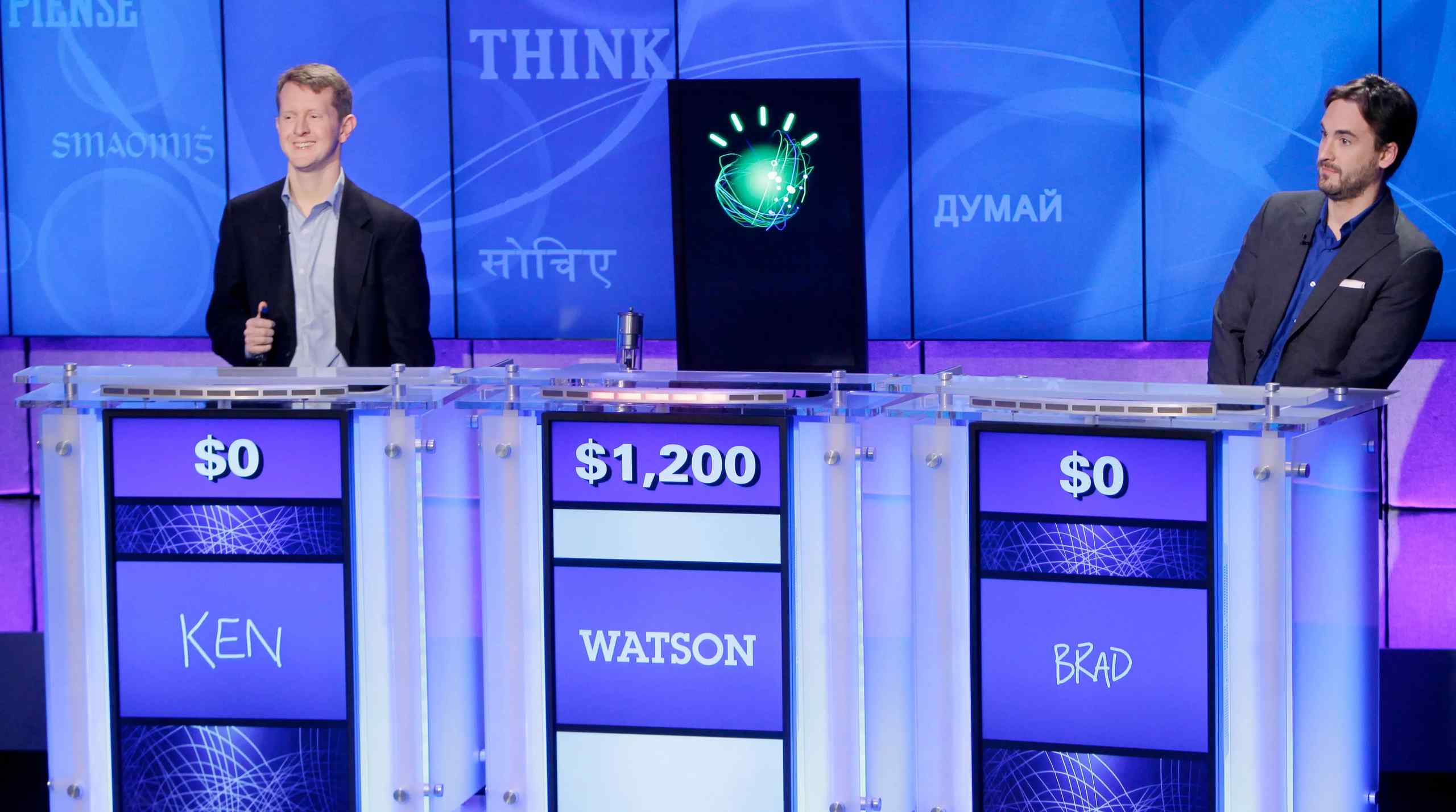 A special episode of Jeopardy featuring Ken Jennings and an AI.